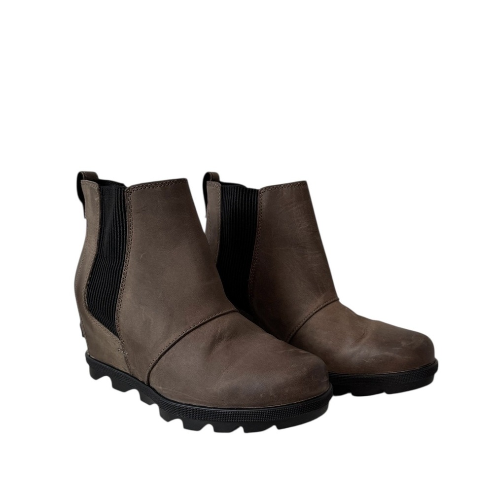 Sorel Joan of Atric Wedge II Ankle Boots‎ Waterproof Leather Brown Gray 9